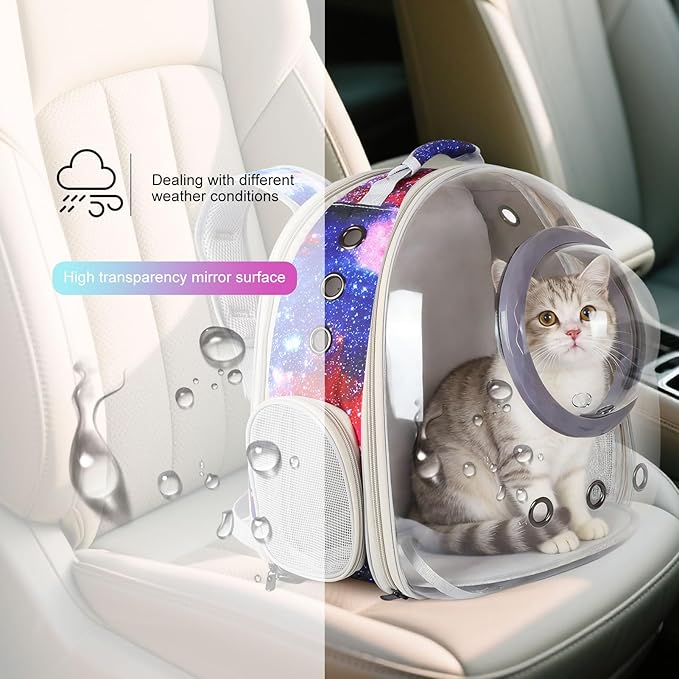 Galaxy Blue Cat Bubble Backpack,Back Expandable cat Backpack with Clear Window -Space Capsule Cat Carrier for Kitten Bunny Small Puppy Vet and Outdoor Adventure(Galaxy Blue)