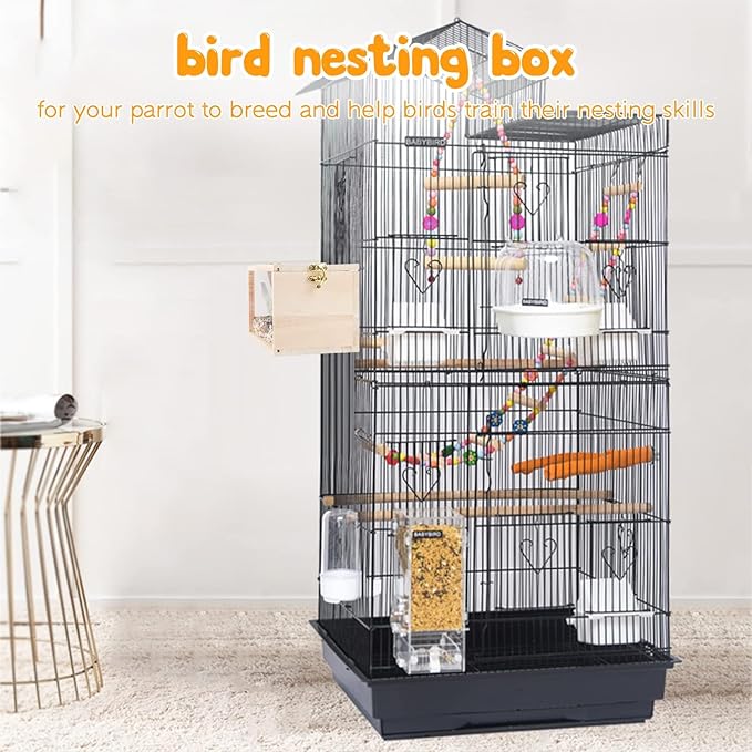 Rypet Parakeet Nesting Box Transparent Design, Thwartwise Bird Nest Breeding Box with Perch Wood Bird Cage House for Cockatiel Lovebirds Budgie Finch Parrotlets Canary XL