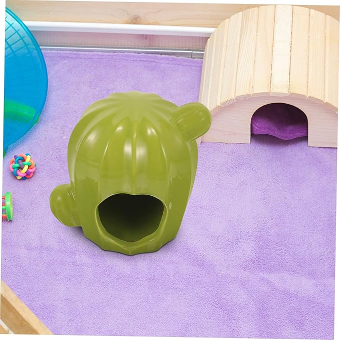 Ceramic Hamster Hideout Cactus-Shaped Cooling Nest for Small Pets Comfortable for Hamsters and Other Small Animals Decorative and Fun