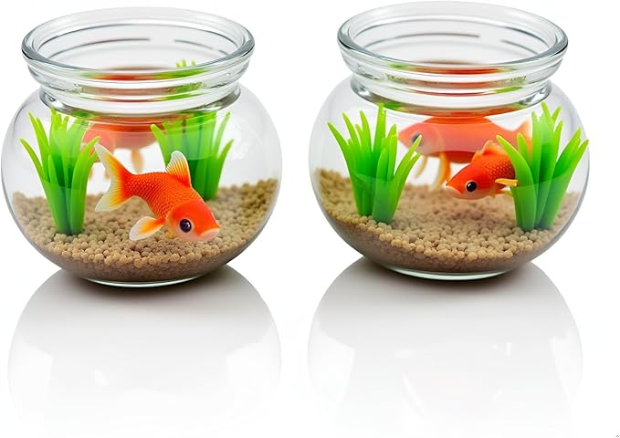 2Pcs Miniature Fish Tank Toy Mini Round Fish Bowls Resin Goldfish Grass for Dollhouse Desktop Craft Project Decor,Mini Fish Bowl,Dollhouse Accessories,Dollhouses Décor