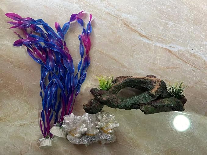 Aquarium Tree Stump Hideout, Green and Brown Resin Fish Tank Decoration, 8.5x8x4 Inches, Multiple Entrances, Natural Woodland Design