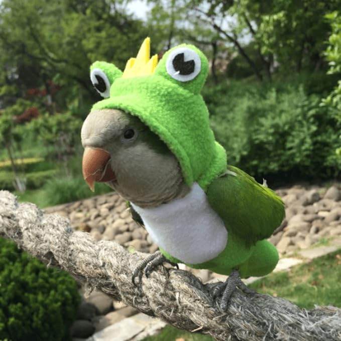 Bird Costume Bird Diaper Flight Suit Frog Shape Hoodie Bird Clothes Cosplay Photo Prop for Parrots Parakeet Cockatiel Sun Conure, Bird Hoodie Small Animals Apparel (Pink with Diaper, Small)