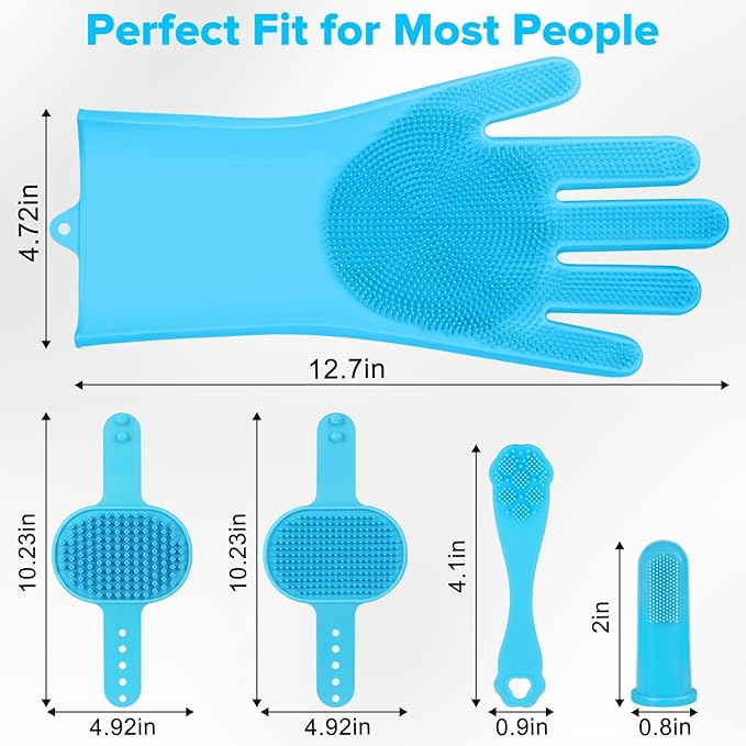 Augwind 6PCS Pet Grooming Kit for Dogs, Cats and Horses | Dog Washing Gloves | Cleanroom Gloves | Dog Bath Brush | Dog Bath Gloves | Dog Shampoo Brush | Dog Bath Supplies (Light Blue)