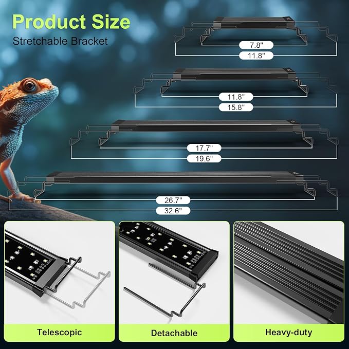 12W LED UVB Light for Reptiles Terrarium Light Extendable Reptile Tank Light with Controller &Dimming and 5 UVI Modes Full Spectrum Brilliant White Blue Red Lights for Bearded Dragon, Gecko