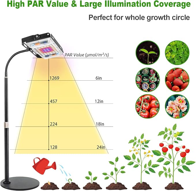 LBW Grow Light for Indoor Plants, Full Spectrum Desk LED Plant Light | 4H/8H/12H Auto Timer Small Grow Lamp, 6-Level Brightness, Height Adjustable, Flexible Gooseneck, Ideal for Indoor Growth