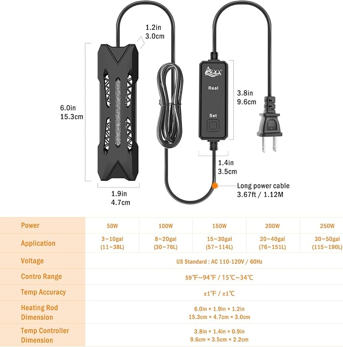 AQQA Small Aquarium Heater,Submersible Fish Tank Heater | Adjustable Temperature,Mini Short Dual-use Fish Heater with LED Digital Display Thermostat,Saltwater Freshwater 150W