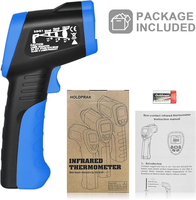 HOLDPEAK 981C Digital Laser Infrared Thermometer Non Contact, IR Heat Temperature Gun Instant-Read -58 to 1022℉ (-50 to 550℃) for Cooking, Grill, Pizza Oven, Griddle, Engine, HVAC, Not for Human