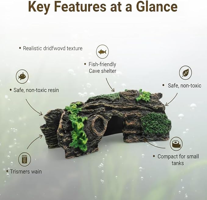 Aquarium Resin Hollow Tree Trunk Betta Log Aquarium Decorations Ornament Fish House Cave Wood House Decor for Fish Tank, Medium