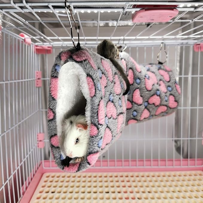 LEFTSTARER Hanging Tunnel for Small Animals Guinea Pig Accessories Sugar Glider Cage Accessories Hamster Rat Toys Ferret Hammock(Heart-Grey)