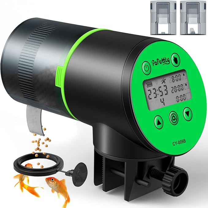 Automatic Fish Feeder for Aquarium, Auto Fish Food Dispenser with Timer and Feeding Ring, Moisture-Proof, Smart Fish Tank Vacation Feeder with 2 AAA Batteries
