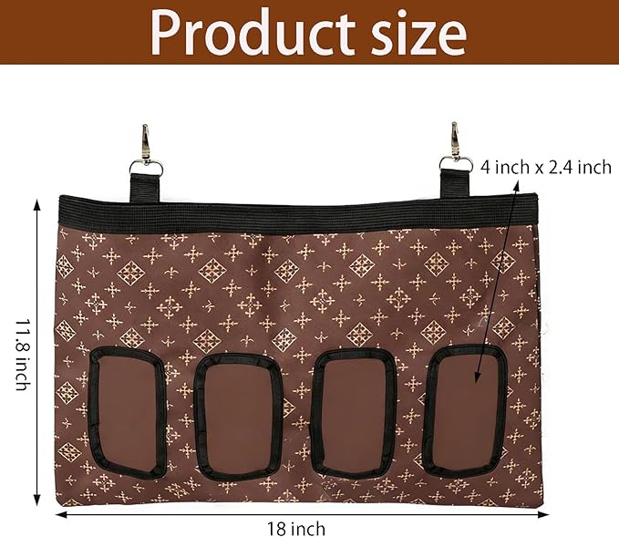 Rabbit Hanging Hay Feeder Bag Large Capacity Small Animal Hay Dispenser 600D Oxford Cloth Rabbit Hay Storage Bag for Bunnies Guinea Pigs Chinchillas (Brown)