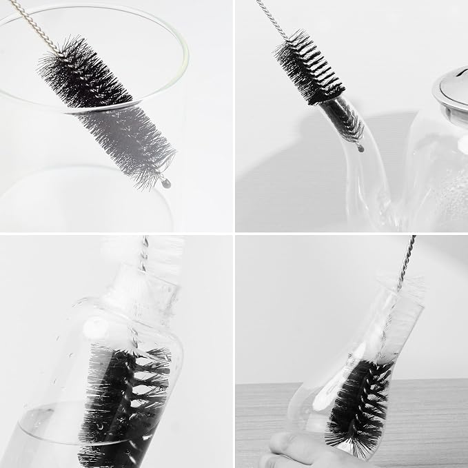 12Pcs Glass Tube Pipe Cleaners Brush Kit,Long Nylon Straw Brush | for Glass Funnel and Bottle,17-inch Long Handle,8.2-in Different Diameters Brushes,35-in Flexible Double-Ended Hose Tool