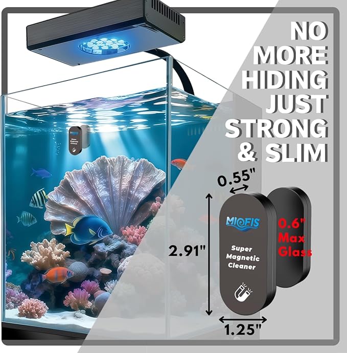 Magnetic Aquarium Cleaner, N52 Strong Magnet Algae Scraper for Fish Tank Glass, Ultra-Thin 0.55" Coral Safe, Fits 0.6" Glass 120 Gallon, Freshwater Marine (Not Acrylic) (STD)