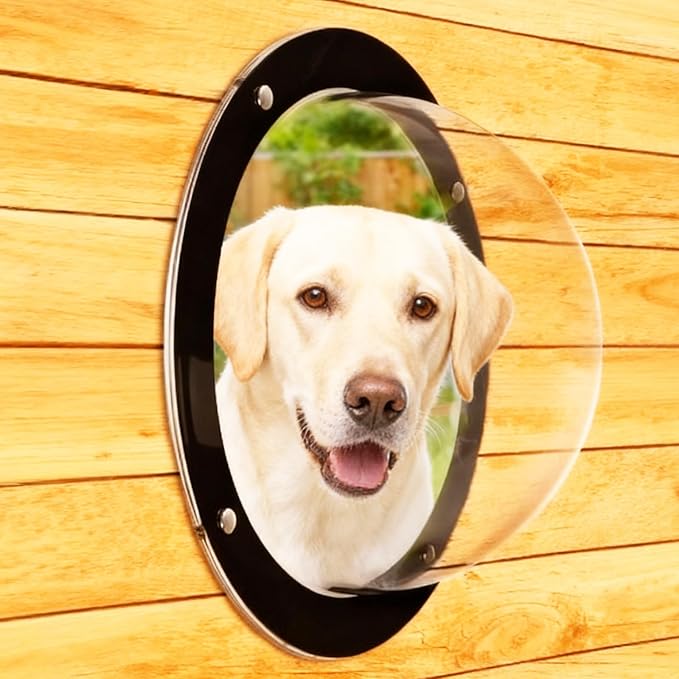 STARVAST 2PCS Dog Fence Window, 12.3 Inch Dog Window for Fence, Durable Plastic Small Round Window for Doggie Cat Horse Outside Playground Garden, Deep 4.72 Inch