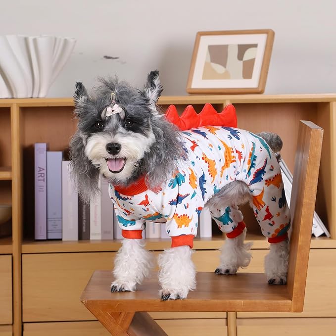 CuteBone Dinosaur Costume Dog Pajamas, Stretchy Spandex Crystal Velvet Sleepwear Coat for Small Dogs, Soft & Warm Pet Outfit Clothes for Cold Weather, Cozy Pullover Design COSP02L