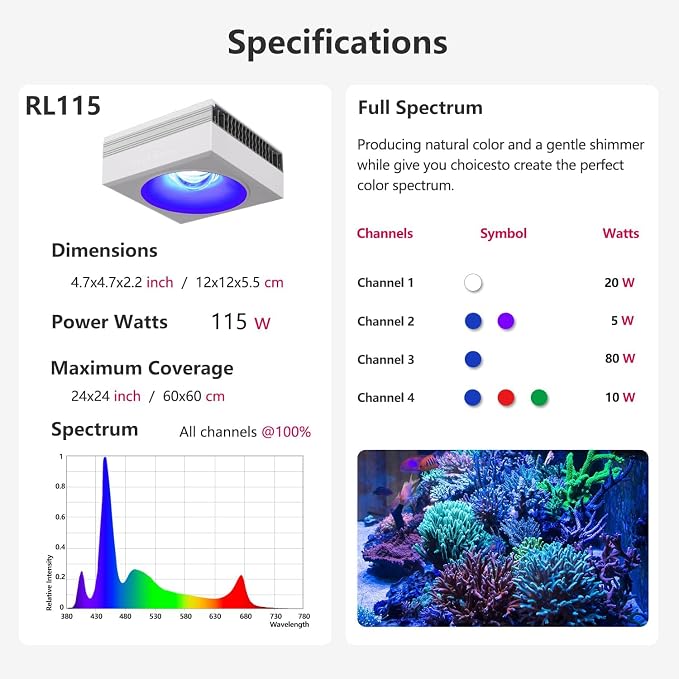 PopBloom 2026 New Launch 120W WiFi & APP Programmable LED Reef Aquarium Light, for 36" 48" 50" 72" Marine SPS LPS Corals & Saltwater Tanks (RL115 with Arm Kit)