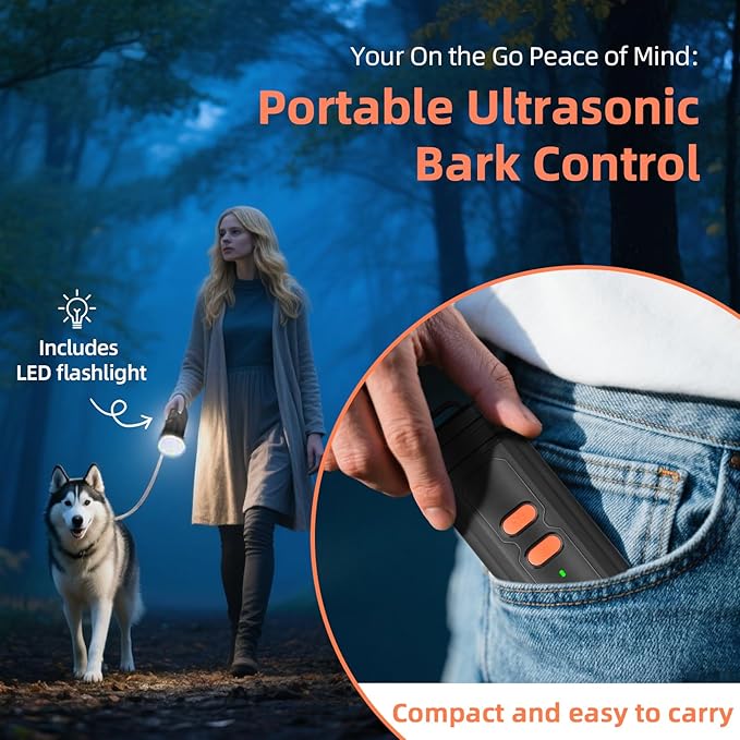 Ultrasonic Anti Barking Device for Dogs - LED Light, Compact & Portable Bark Deterrent Device for Indoor/Outdoor Use, Effective for Your Dog and Neighbor’s Dog Bark Control (Brown)