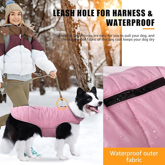 iBuddy Dog Winter Coat for 2X- Large Dogs, Easy on XXL Dog Snow Jacket Velcro Waterproof Pet Puffer Clothes with Harness Hole Adjustable Reflective Quilted Pet Cold Weather Vest for Girl Female