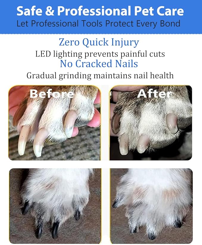 Electric Dog Nail Grinder with 2 Level LED Lights, 2 Speed Super Quiet and Low Vibration Electric Cat Nail Grinder - Rechargeable Pet Nail Grinder for Small Dogs Cats - Pink