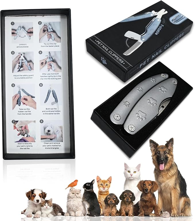 Best Dog Nail Trimmer for Anxiety Sensitive Dog, Silent Sharpest Smoothest Dog Nail Clippers for Thick Nail Large Dogs, 3-in-1 Build-in Comb & Nail File, Heavy Duty Professional Canine Nail Clipper