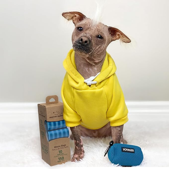 Best Pet Supplies Dog Poop Bags for Waste Refuse Cleanup, Doggy Roll Replacements for Outdoor Puppy Walking and Travel, Leak Proof and Tear Resistant, Thick Plastic - Blue Strips, 150 Bags