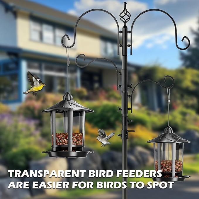 Birdream 4 Pack Bird Feeders for Outdoor Hanging, Assembly Required, 1-Min Easy Setup, Charming Castle Design, Attracting Cardinals Chickadees Goldfinches & Sparrows - Black