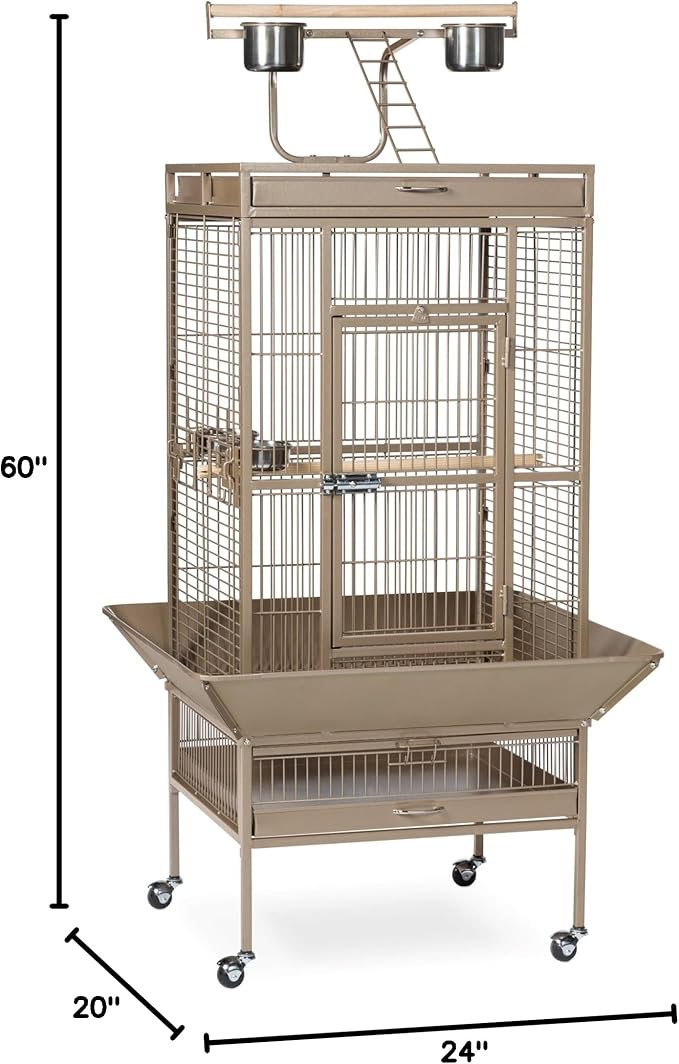 Prevue Pet Products Playtop Bird Home - Large Wrought Iron Bird Cage with Rolling Stand, Ideal for Cockatiels, Conures, and Medium to Large Parrots, Heavy Duty Push Button Door Lock - Beige