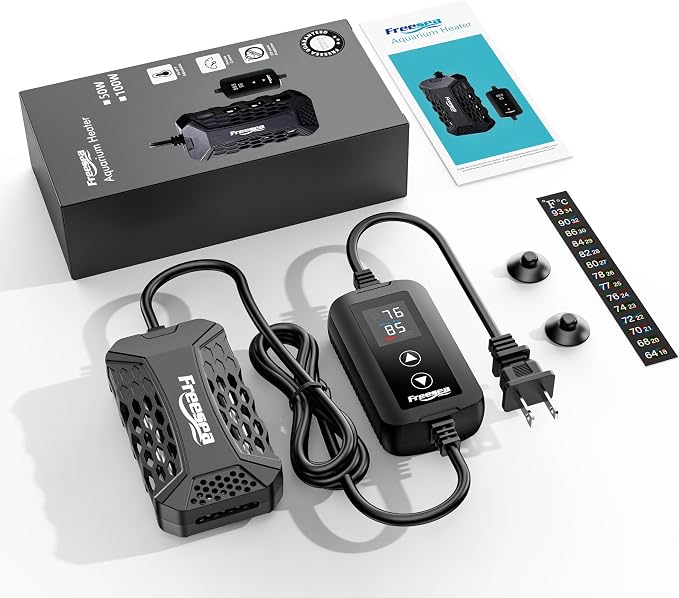 FREESEA Aquarium Fish Tank Heater: 100W Submersible Aquarium Heaters with Adjustable Digital LED Controller Leaving Water Automatic Stop Heating for 10-20 Gallon Turtle Freshwater Saltwater