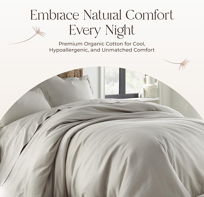 100% Organic Cotton Duvet Cover King Size - Naturally Soft Lightweight & Cooling Duvet Cover Set with Decorative Shams - Premium GOTS Certified 300 Thread Count Sateen Weave (Pewter, King)