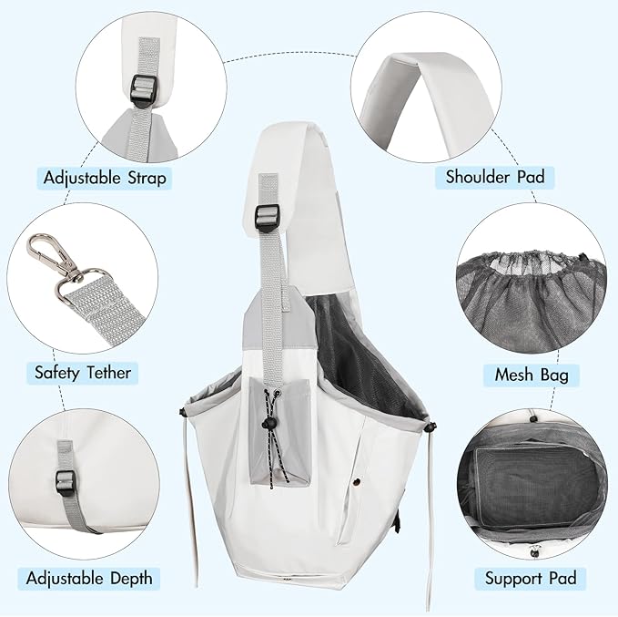 Dog Carrier Sling, Dog Carriers for Small Dogs & Cats with Pockets, Puppy Carrier Sling 20 lbs Machine Washable, Adjustable Shoulder Strap, Hands Free for Family Outdoor Use (Grey)