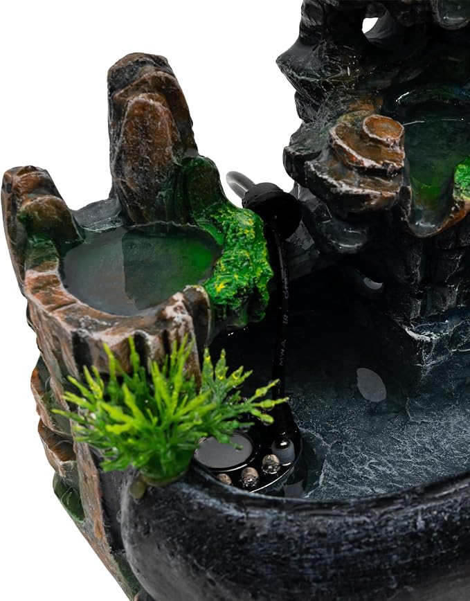 Indoor Fountain Rockery Tabletop Fountain with an Atomizer Elaxation | Water Feature Meditation Desktop Fountains for Home Office Decor or Gift 6.7''L x 5.9''W x 7''H with LED Light