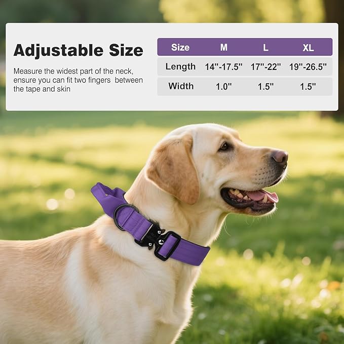 Joytale Tactical Dog Collar for X-Large Dogs with Control Handle, Heavy Duty Military Training Collar for Power Breeds, AirTag Holder Case, Quick Release Metal Buckle, Soft Padded, XL, Purple