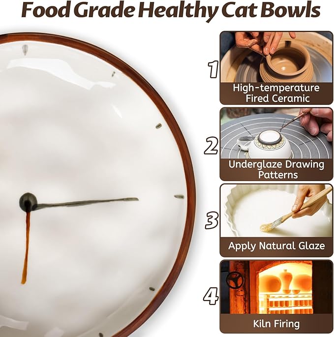 WROSWT Clock Cat Food Bowl,Non-Slip Silicone Bottom Cat Bowls for Indoor Cats,Anti Whisker Fatigue Cats Dishes Set,Shallow Wide Kitten Plates for Food and Water,3 Pack