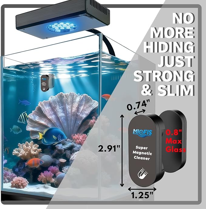 Magnetic Aquarium Cleaner, N52 Strong Magnet Algae Scraper for Fish Tank Glass, Ultra-Thin 0.55" Coral Safe, Fits 0.8" Glass 120 Gallon, Freshwater Marine (Not Acrylic) (PRO)