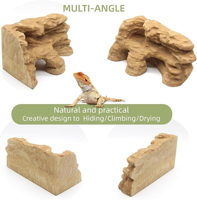 Reptile Hide Shale Scape Step Ledge Backdrop, Reptile Corner Rock Basking Platform Cave Hideout Tank Accessories Decorations, Great for Reptiles, Amphibians, Leopard Gecko, Snake, Frogs, Turtle