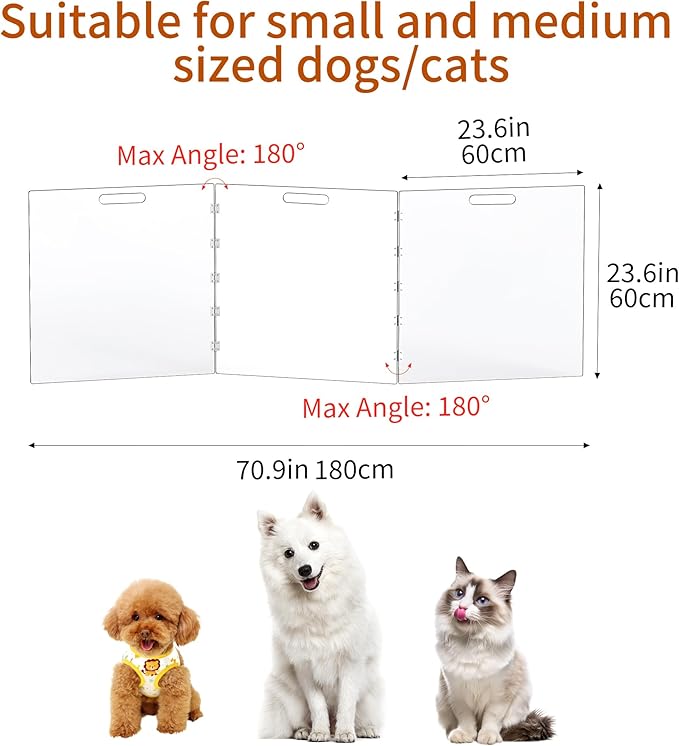 Clear Acrylic Dog Gate, Freestanding Pet Gate for Doorways Indoor, Foldable Acrylic Dog Playpen No Drilling (Clear, 3-Panel)
