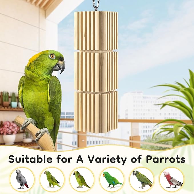 DBNESS Large Parrot Chew Toys, Natural Wooden Hanging Bird Foraging Toy Beak Grinding Blocks for African Grey, Amazon Parrots, Eclectus, Macaws