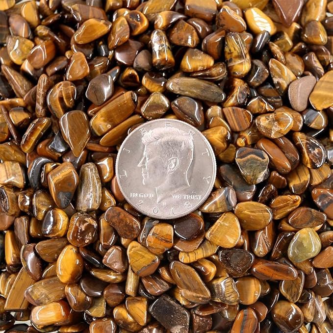 WAYBER Natural Crushed Golden Tiger's Eye Quartz Decorative Pebbles, 2 Lbs | Toxin-free, Colorfast, Great for Reiki Healing, DIY Crafts, Vase Filler, Aquarium Landscaping & Planter Décor