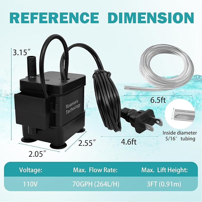 Small Pump With Level Sensor 110V Automatic Submersible Water Pump Mini HVAC Condensate Pump For Dehumidifier,Air Conditioner, Ice Maker, Furnace,Air Cooler,Auto Shut Off,PM01