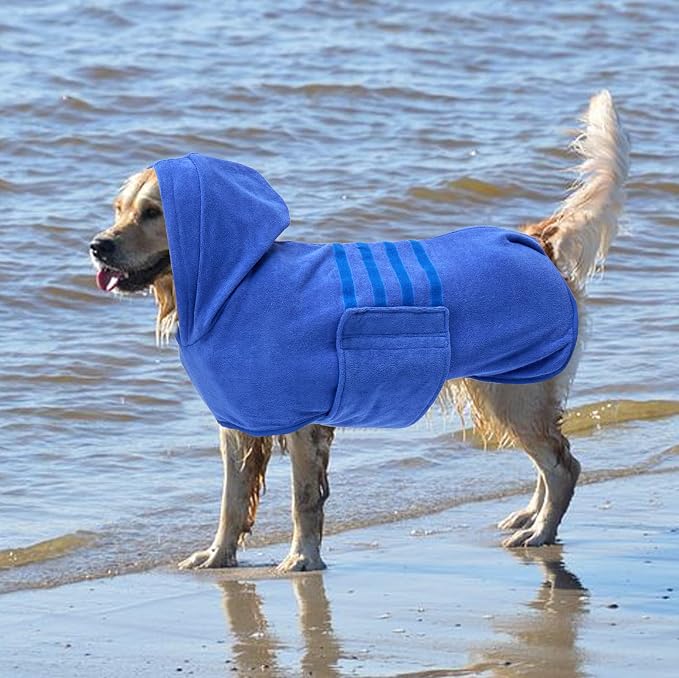 Geyecete Dog Drying Coats with Hood - Absorbent Robe Dry Fast Dog Towel - Microfibre Fast Drying Super Absorbent - Blue - S
