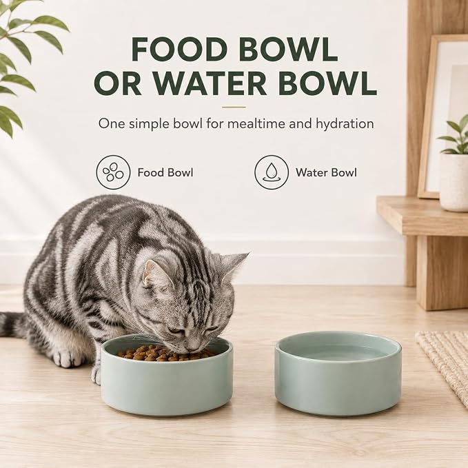 Havniva Cat Bowls Water Bowl Set of Two, 5.1” Ceramic Cat Food and Water Bowl Whisker Friendly Pet Food Bowls for Indoor Cats, Wide Cat Water Dish Prevent Whisker Fatigue Non Slip Cat Feeder