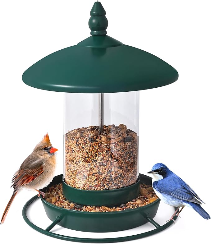 Metal Roof Bird Feeder for Outdoors - 360° Feeding Perch. Green