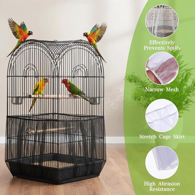 2-Pack Bird Cage Net,Adjustable Bird Cage Netting Seed Catcher,Birds Cages Seeds Catchers for Round & Square Large Cages, Fits Parakeets, Cockatiels & More