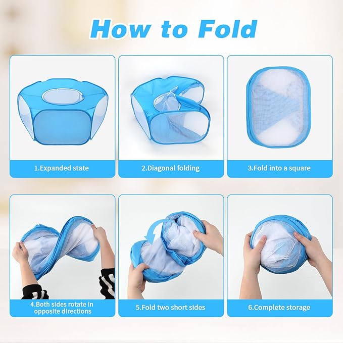 Rypet Collapsible Small Animal Cage Tent, Breathable Fabric Guinea Pig Playpen with Cover, Transparent Hamster Playpen Portable Pet Yard Exercise Fence for Reptile Rabbit Chinchilla Hedgehog(Blue)