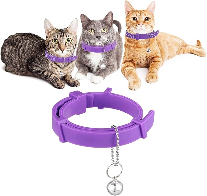 4 Pieces Cat Calming Collars Adjustable Cat Pheromones Calming Collars with 4 Bells Reducing Anxiety for Pets Suitable for Small Medium and Large Cats (15 Inches)