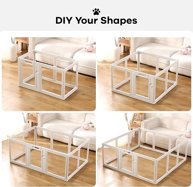 Clear Acrylic Dog Playpen Indoor, Puppy Cat Small Pet Play Pen, Pet Cat Playpen for Rabbits, Dog Fence Crate Kennel Whelping Cage (White, 2 Panel)