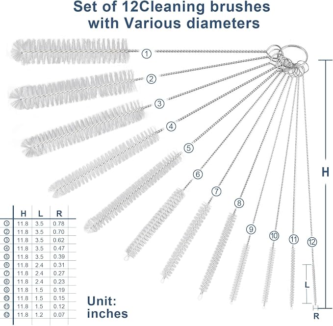 Ixiaoyoo 12 Pcs Bottle Cleaner Brushes Set, 11.8 Inch Nylon Cleaning Brush | White Straw Cleaner Brushes for Tumbler, Sippy Cup, Water Bottles, Hummingbird Feeders, Pipes, Sink Drain & Pet Waterers