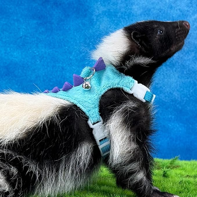 Ferret Harness and Leash Set Small Animals Vest Harness with Safe bell Dinosaur Shaped Walking clothes for Baby Rabbit Guinea pig Teacup Chihuahua Mouse and other small pet.(Blue Dinosaur)