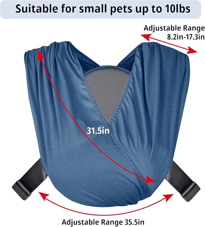 CUBY Swaddle Dog Sling Carrier for Small Dogs, Front Pet Sling Carrier Chest,Hands Free Adjustable Cat Sling Carrier Soft Cotton Reducing Pain Puppy Sling Carrier for Small Pet Up to 10lb (Blue)