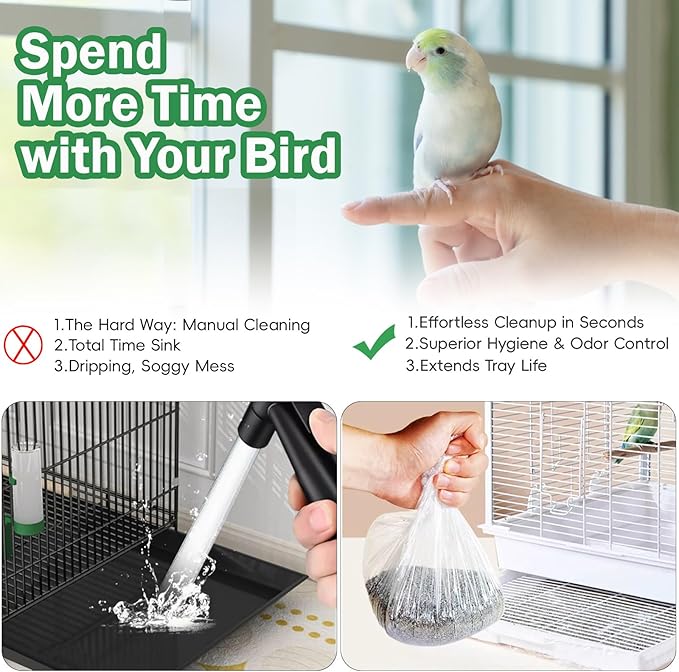 50 Pack Disposable Bird Cage Liners, Clear Plastic, 35x24 Inches, Leak-Proof, Universal Tray Liner Bags for Parrots, Canaries, Cockatiels